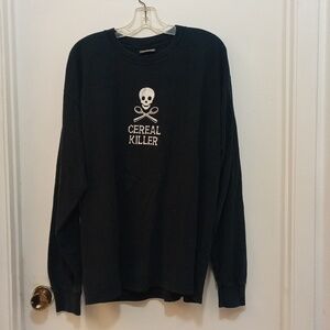 Steve & Barry's White And Black Imprint on Black Long Sleeves T-Shirt XL